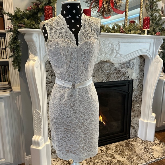 Dessy Collection Dresses & Skirts - Elegant White Lace Dress with Belt